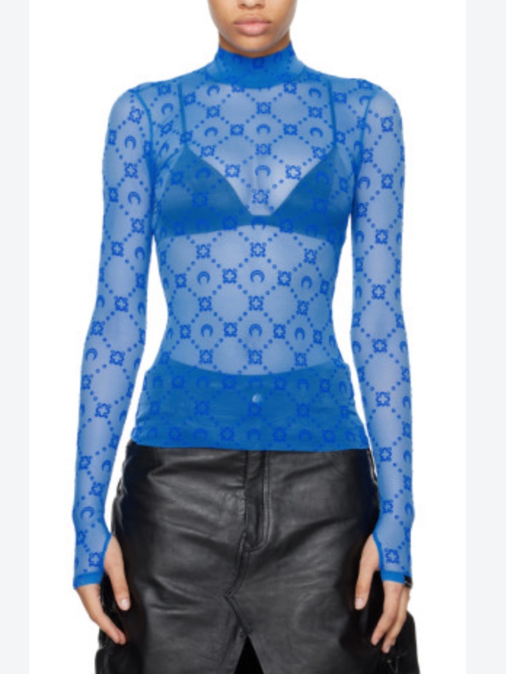 Marine Serre Electric Blue Sheer Long-Sleeve Mesh Top